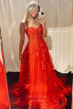 Prom Dress 2025 Red Lace Applique Prom Dresses Spaghetti Strap Evening Dress 21927-unique elegant Prom Dresses-Red-US2-vigocouture