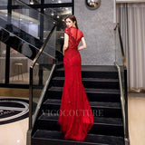 Prom Dress 2025 Red Mermaid Beaded Round Neck Prom Dress 20040-unique elegant Prom Dresses-Red-US2-vigocouture