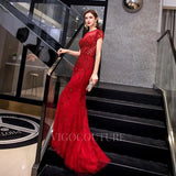 Prom Dress 2025 Red Mermaid Beaded Round Neck Prom Dress 20040-unique elegant Prom Dresses-Red-US2-vigocouture