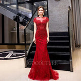 Prom Dress 2025 Red Mermaid Beaded Round Neck Prom Dress 20040-unique elegant Prom Dresses-Red-US2-vigocouture