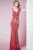 Prom Dress 2025 Red Mermaid Beaded String Prom Dress 20807-unique elegant Prom Dresses-Red-US2-vigocouture