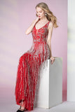 Red Mermaid Beaded String Prom Dress 20807