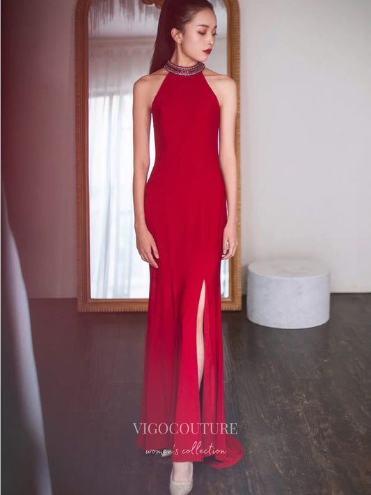 Prom Dress 2025 Red Mermaid Prom Dresses Beaded Back Formal Dresses 21033-unique elegant Prom Dresses-Red-Custom Size-vigocouture