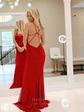 Prom Dress 2025 Red Mermaid Sparkly Lace Prom Dresses Spaghetti Strap Evening Dress 24102-unique elegant Prom Dresses-Red-Custom Size-vigocouture