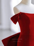 Prom Dress 2025 Red Mermaid Velvet Prom Dress Off the Shoulder 21003-unique elegant Prom Dresses-Red-Custom Size-vigocouture