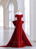 Prom Dress 2025 Red Mermaid Velvet Prom Dress Off the Shoulder 21003-unique elegant Prom Dresses-Red-Custom Size-vigocouture