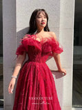 Prom Dress 2025 Red Off the Shoulder Beaded Prom Dress with Feathers 22237-unique elegant Prom Dresses-Red-US2-vigocouture