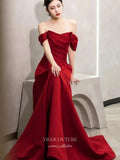 Prom Dress 2025 Red Off the Shoulder Cheap Prom Dresses 2025 Satin Formal Dress 25063-unique elegant Prom Dresses-Red-Custom Size-vigocouture