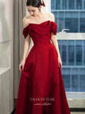 Prom Dress 2025 Red Off the Shoulder Cheap Prom Dresses 2025 Satin Formal Dress 25063-unique elegant Prom Dresses-Red-Custom Size-vigocouture