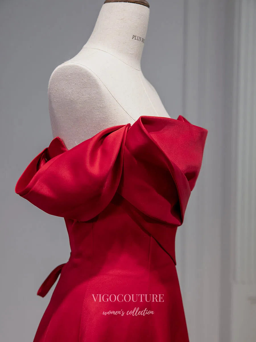 Red Off the Shoulder Cheap Prom Dresses 2025 Satin Formal Dress 25063 vigocouture Red Off the Shoulder Cheap Prom Dresses 2025 Satin Formal Dress 25063 vigocouture