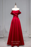 Prom Dress 2025 Red Off the Shoulder Cheap Prom Dresses 2025 Satin Formal Dress 25063-unique elegant Prom Dresses-Red-Custom Size-vigocouture