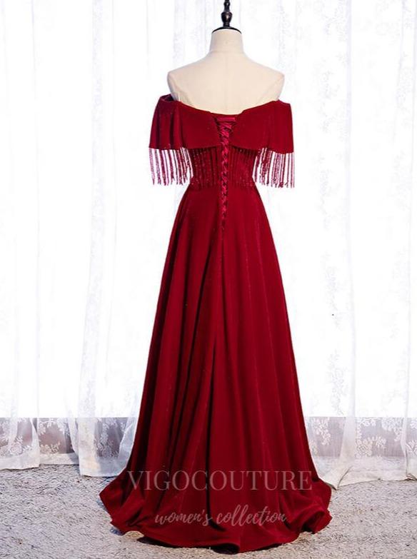 Prom Dress 2025 Red Off the Shoulder Prom Dress 2022 Beaded Party Dress 20515-unique elegant Prom Dresses-Red-US2-vigocouture