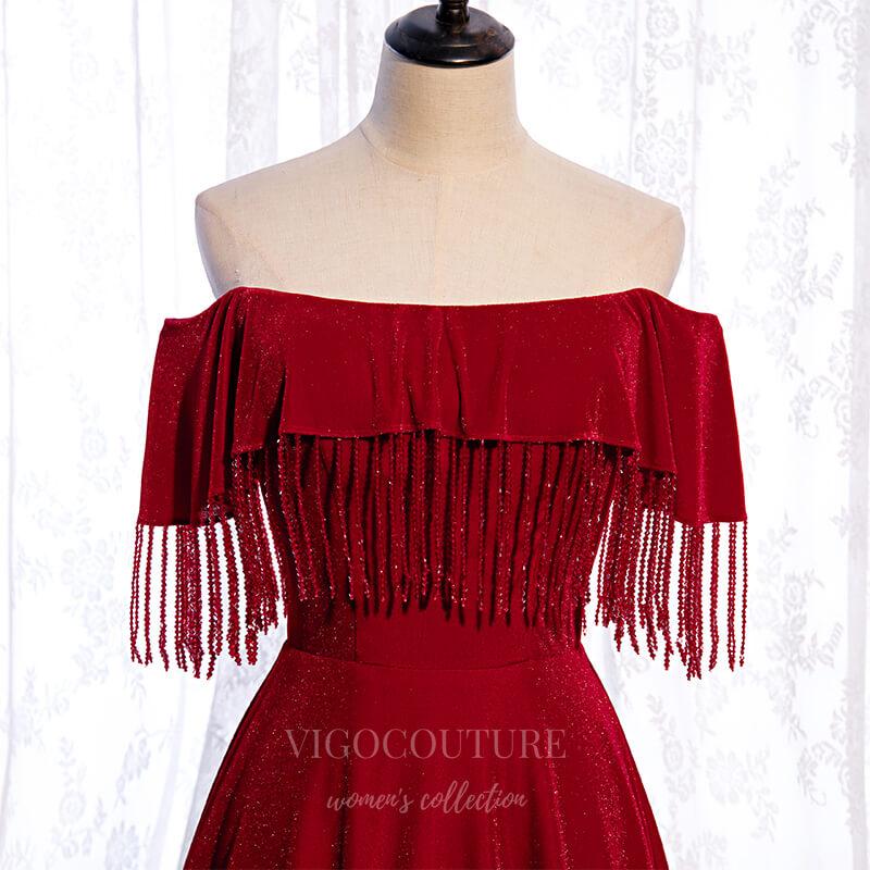 Prom Dress 2025 Red Off the Shoulder Prom Dress 2022 Beaded Party Dress 20515-unique elegant Prom Dresses-Red-US2-vigocouture