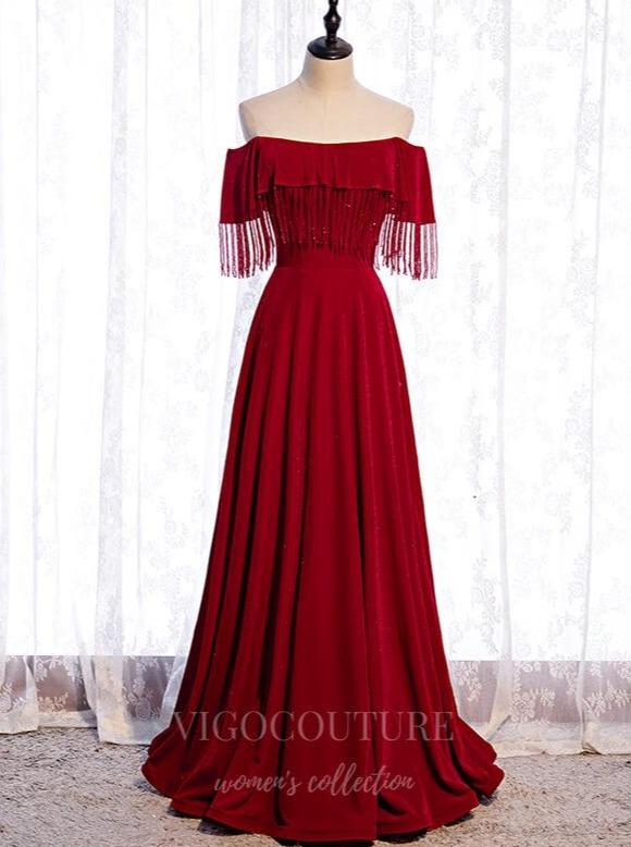 Prom Dress 2025 Red Off the Shoulder Prom Dress 2022 Beaded Party Dress 20515-unique elegant Prom Dresses-Red-US2-vigocouture