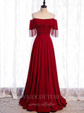 Red Off the Shoulder Prom Dress 2022 Beaded Party Dress 20515