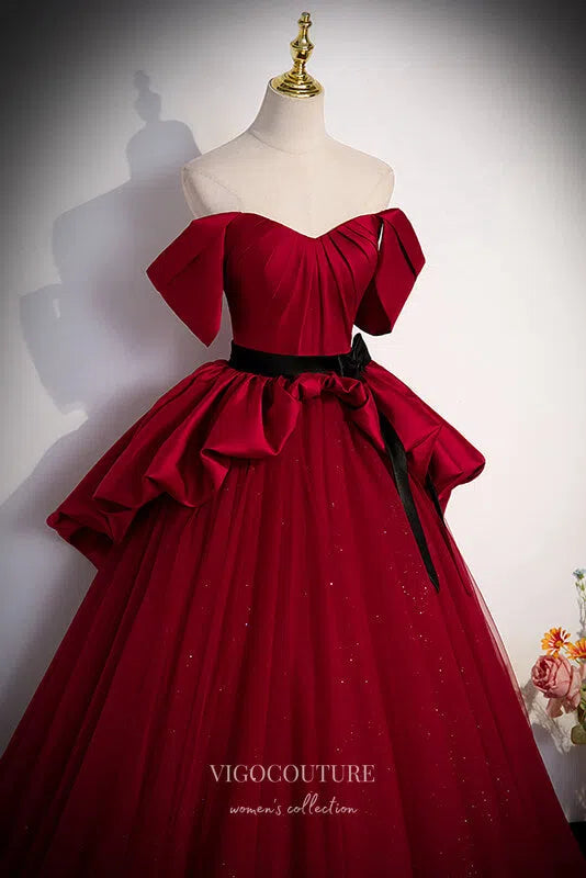 Prom Dress 2025 Red Off the Shoulder Prom Dress with Overskirt and Sparkly Tulle 20289-unique elegant Prom Dresses-Red-US2-vigocouture