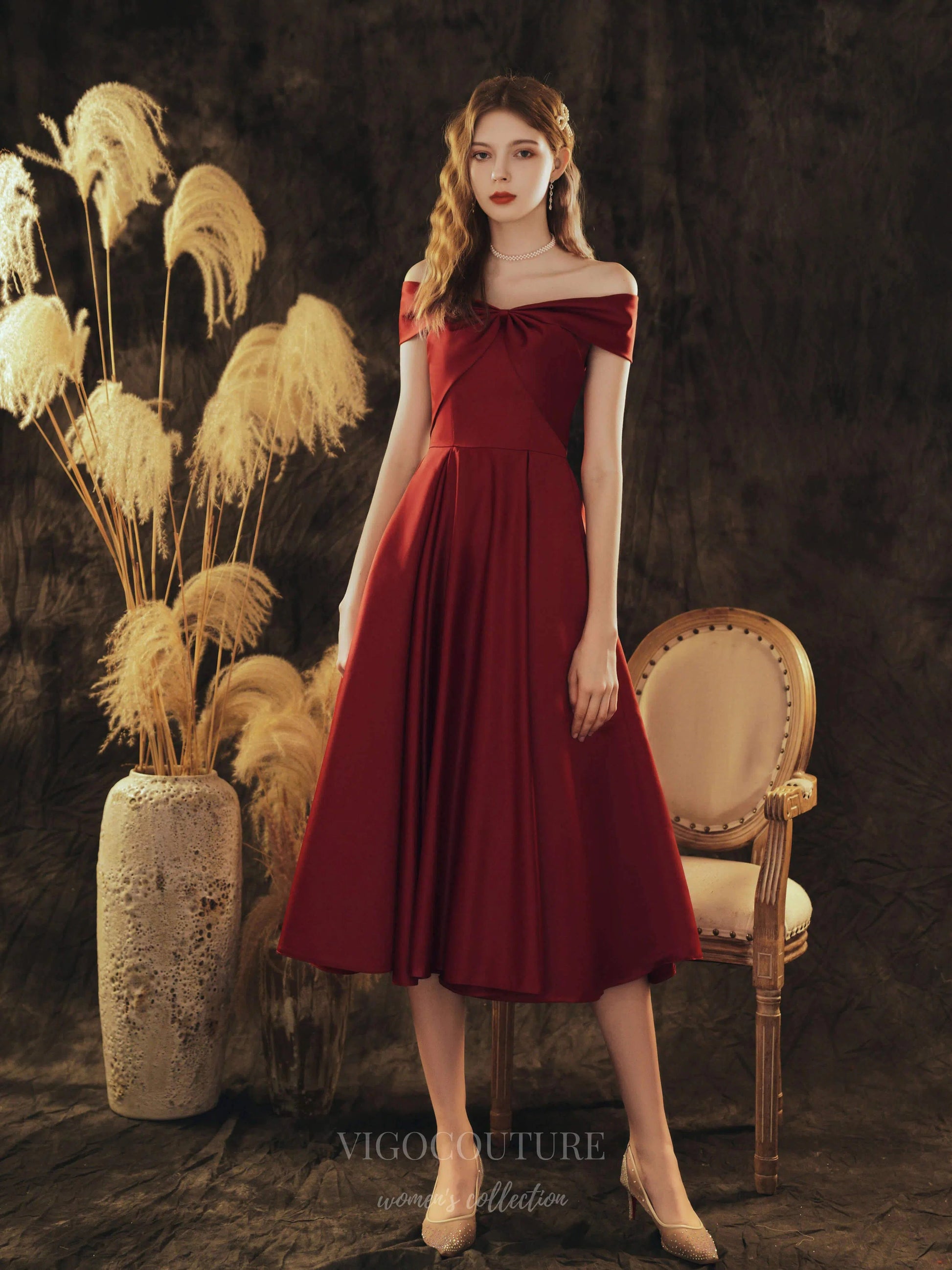 Red Off the Shoulder Satin Prom Dress 20710 vigocouture Red Off the Shoulder Satin Prom Dress 20710 vigocouture
