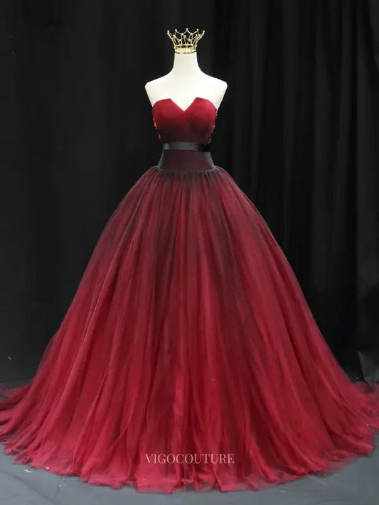 Prom Dresses 2025 to impress Red Ombre Tulle Prom Dresses Strapless Quinceanera Dresses SU052-vigocouture-Red-Custom Size-vigocouture