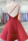 Short Prom Dresses 2025 Red One Shoulder Homecoming Dress Floral Hoco Dress hc011-Prom Dresses-vigocouture-vigocouture