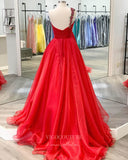 Prom Dress 2025 Red One Shoulder Prom Dresses Pleated Organza Evening Dress 21802-unique elegant Prom Dresses-Red-US2-vigocouture