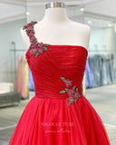 Prom Dress 2025 Red One Shoulder Prom Dresses Pleated Organza Evening Dress 21802-unique elegant Prom Dresses-Red-US2-vigocouture