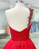 Prom Dress 2025 Red One Shoulder Prom Dresses Pleated Organza Evening Dress 21802-unique elegant Prom Dresses-Red-US2-vigocouture