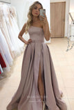 Prom Dress 2025 Red One Shoulder Prom Dresses With Slit Satin A-Line Evening Dress 21724-unique elegant Prom Dresses-Mauve-US2-vigocouture