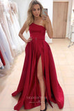 Prom Dress 2025 Red One Shoulder Prom Dresses With Slit Satin A-Line Evening Dress 21724-unique elegant Prom Dresses-Red-US2-vigocouture