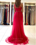 Prom Dress 2025 Red One Shoulder Tulle Lace Prom Dress 20826-unique elegant Prom Dresses-Red-US2-vigocouture