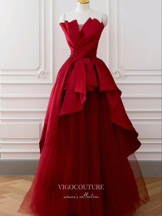 Prom Dress 2025 Red Prom Dresses Strapless Formal Dresses 21173-unique elegant Prom Dresses-Red-Custom Size-vigocouture