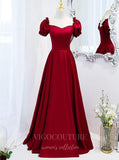 Prom Dress 2025 Red Puffed Sleeve Prom Dress 2022 Sweetheart Neck Formal Dress 20505-unique elegant Prom Dresses-Red-US2-vigocouture