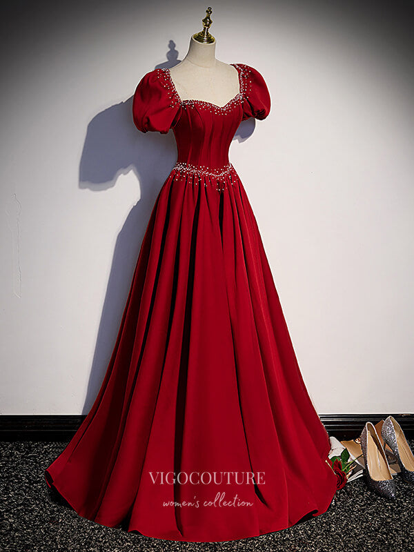 Prom Dress 2025 Red Puffed Sleeve Prom Dresses Formal Dresses 21437-unique elegant Prom Dresses-Red-US2-vigocouture