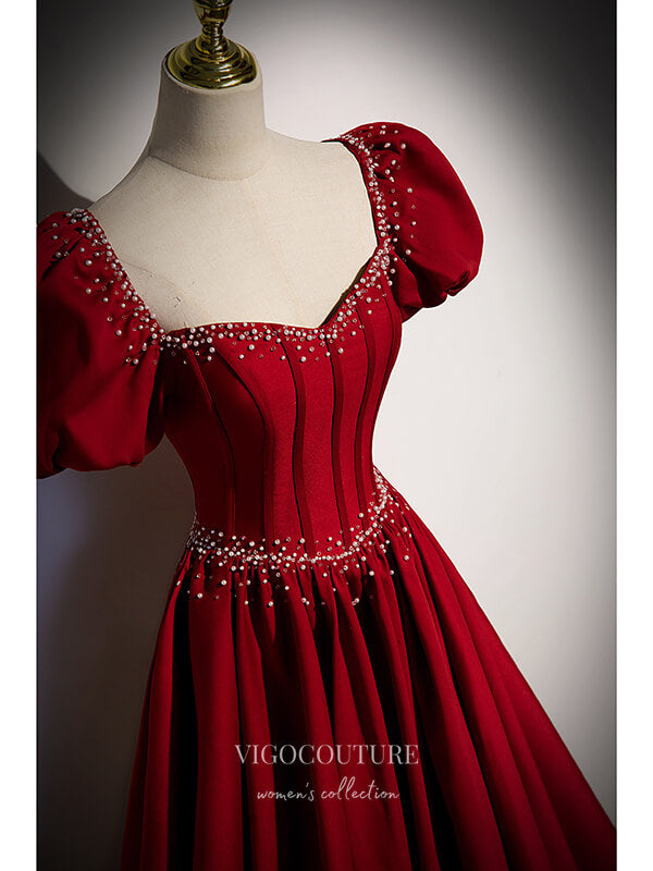 Prom Dress 2025 Red Puffed Sleeve Prom Dresses Formal Dresses 21437-unique elegant Prom Dresses-Red-US2-vigocouture