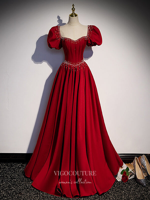 Prom Dress 2025 Red Puffed Sleeve Prom Dresses Formal Dresses 21437-unique elegant Prom Dresses-Red-US2-vigocouture