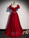 Red Puffed Sleeve Prom Dresses Formal Dresses 21437