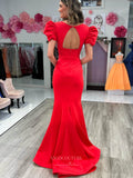 Prom Dress 2025 Red Puffed Sleeve Satin Mermaid Prom Dresses with Slit V-Neck 24162-unique elegant Prom Dresses-Red-Custom Size-vigocouture