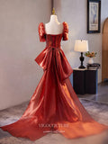 Prom Dress 2025 Red Puffed Sleeve Sweetheart Prom Dresses 2025 Shimmering Satin Bow Tie Evening Dress 25065-unique elegant Prom Dresses-Red-Custom Size-vigocouture