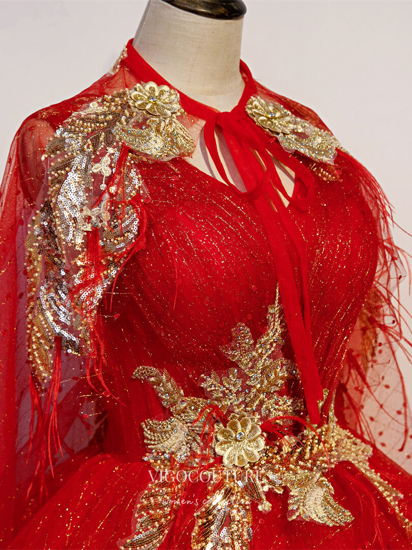 red quince dresses with cape Juliet 1442 Quinceaera Dress with Sheer Cape Burgundy / XSmall
