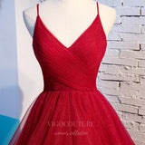 Prom Dress 2025 Red Ruffled Tulle Prom Dresses Spaghetti Strap Formal Dress 20548-unique elegant Prom Dresses-Red-US2-vigocouture