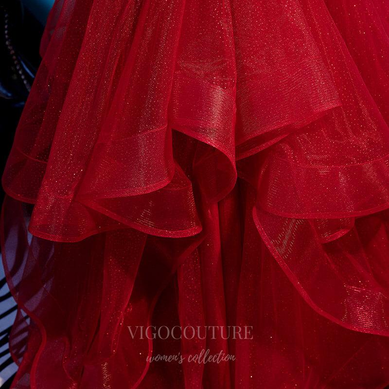 Prom Dress 2025 Red Ruffled Tulle Prom Dresses Spaghetti Strap Formal Dress 20548-unique elegant Prom Dresses-Red-US2-vigocouture