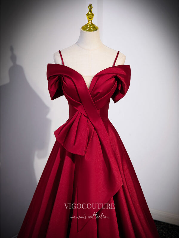 Red Satin Bow Tie Prom Dresses Spaghetti Strap Formal Gown 24421 Red / US4 Red Satin Bow Tie Prom Dresses Spaghetti Strap Formal Gown 24421 Red / US4