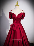 Prom Dress 2025 Red Satin Bow Tie Prom Dresses Spaghetti Strap Formal Gown 24421-unique elegant Prom Dresses-Red-Custom Size-vigocouture