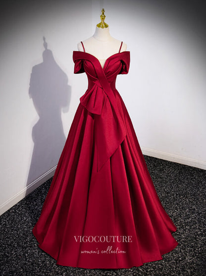 Red Satin Bow Tie Prom Dresses Spaghetti Strap Formal Gown 24421 Red / US4 Red Satin Bow Tie Prom Dresses Spaghetti Strap Formal Gown 24421 Red / US4