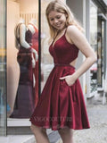 Red Satin Homecoming Dress Spaghetti Strap Hoco Dress hc028