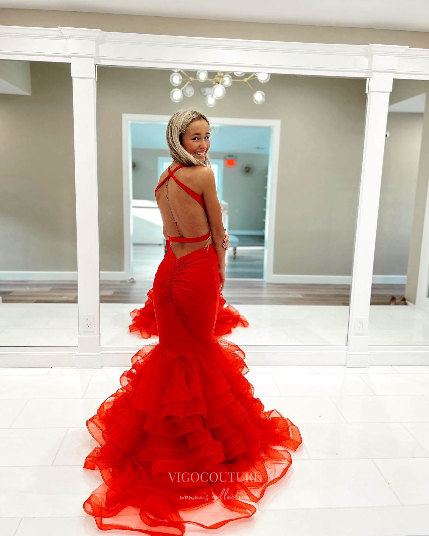 Prom Dress 2025 Red Satin Mermaid Prom Dresses Ruffled Evening Dress 24039-unique elegant Prom Dresses-Red-Custom Size-vigocouture