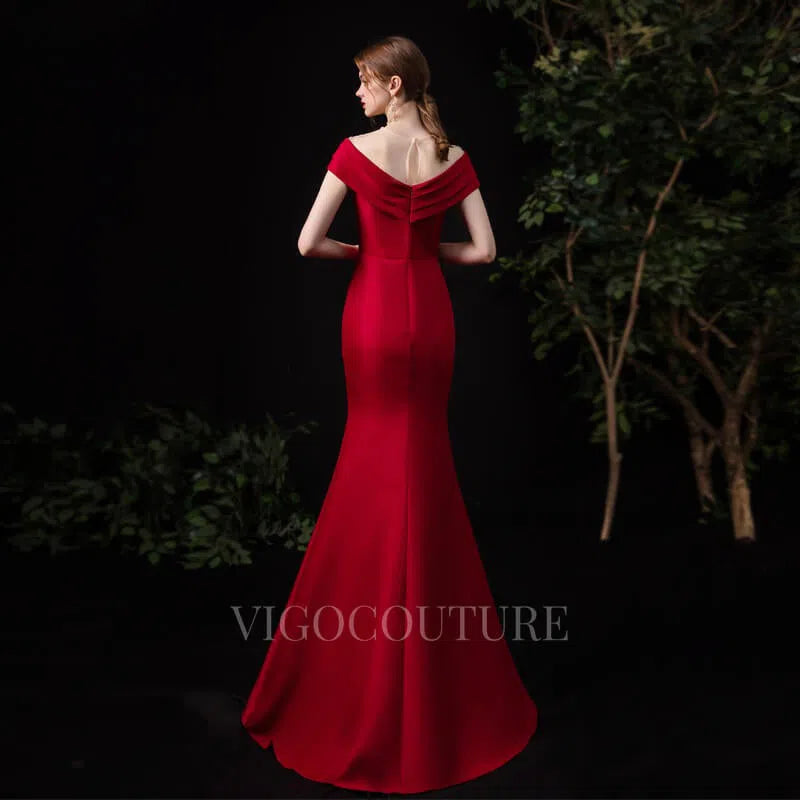 Prom Dress 2025 Red Satin Mermaid Round Neck Prom Dresses 20112-unique elegant Prom Dresses-Red-US2-vigocouture