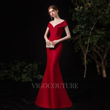 Prom Dress 2025 Red Satin Mermaid Round Neck Prom Dresses 20112-unique elegant Prom Dresses-Red-US2-vigocouture