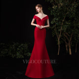 Prom Dress 2025 Red Satin Mermaid Round Neck Prom Dresses 20112-unique elegant Prom Dresses-Red-US2-vigocouture