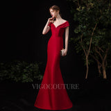 Prom Dress 2025 Red Satin Mermaid Round Neck Prom Dresses 20112-unique elegant Prom Dresses-Red-US2-vigocouture