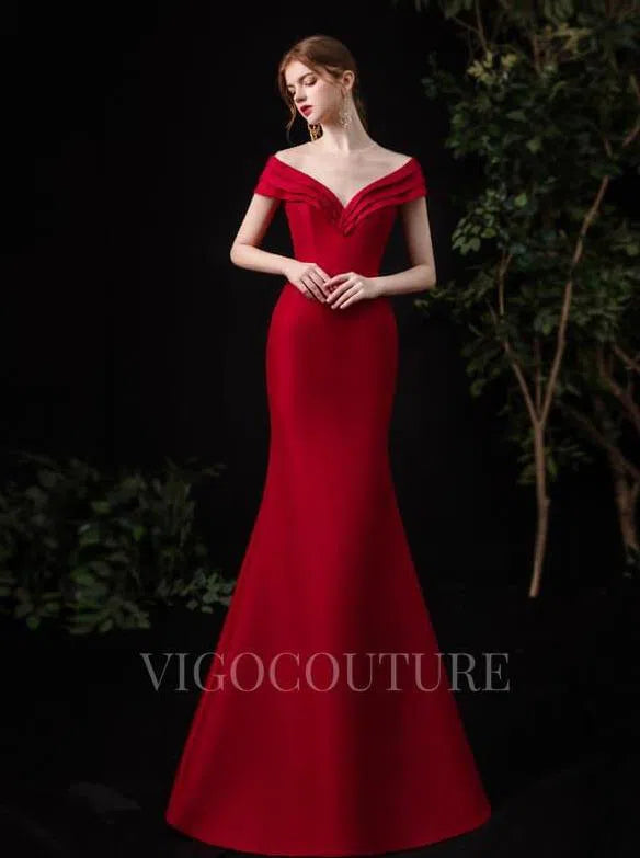 Prom Dress 2025 Red Satin Mermaid Round Neck Prom Dresses 20112-unique elegant Prom Dresses-Red-US2-vigocouture